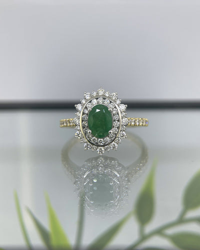 18ct Yellow Gold Diamond & Emerald Ring