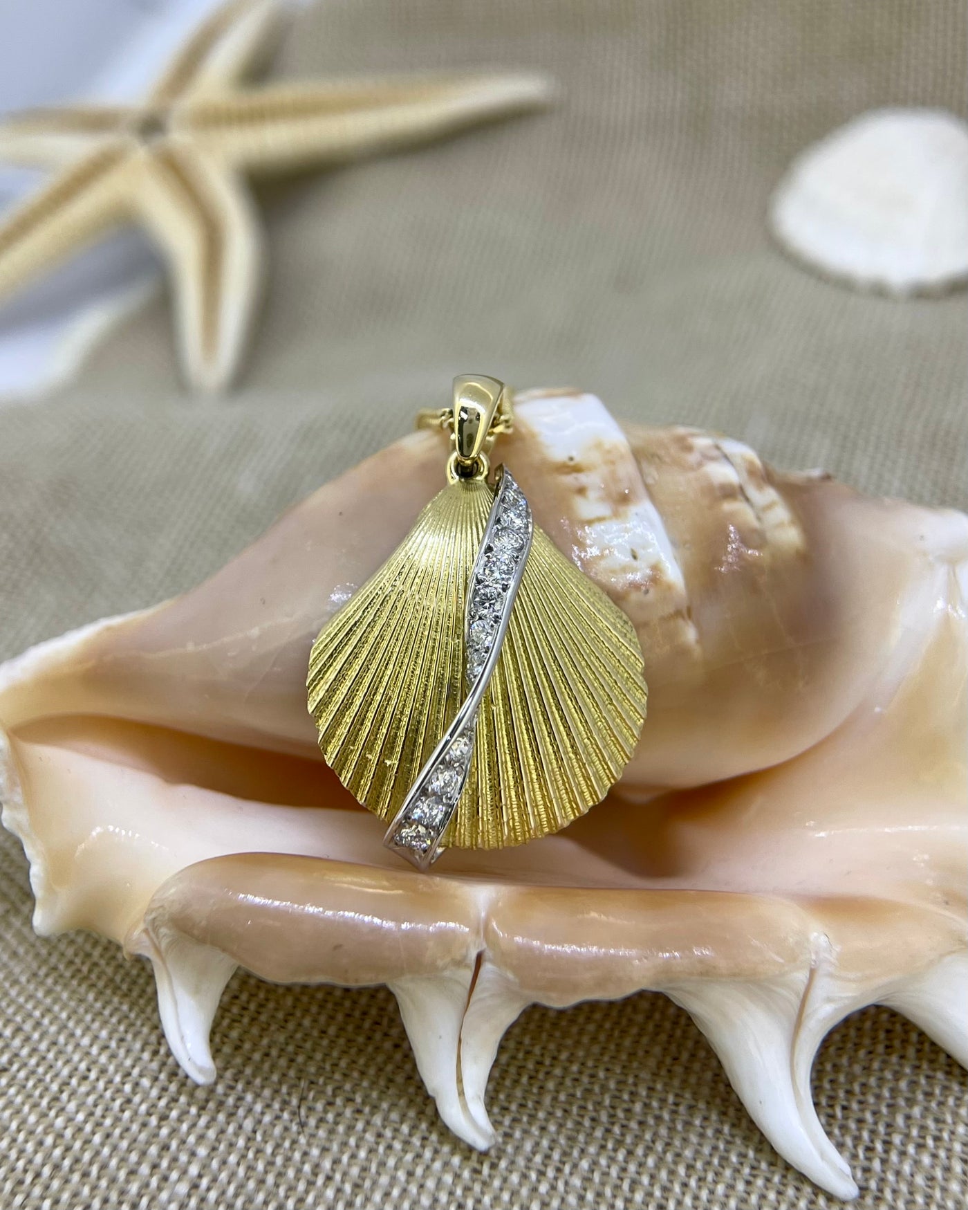 Diamond Fan Shell Pendant