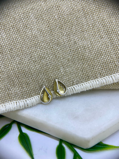 9ct Yellow + White Gold Tear drop Diamond studs