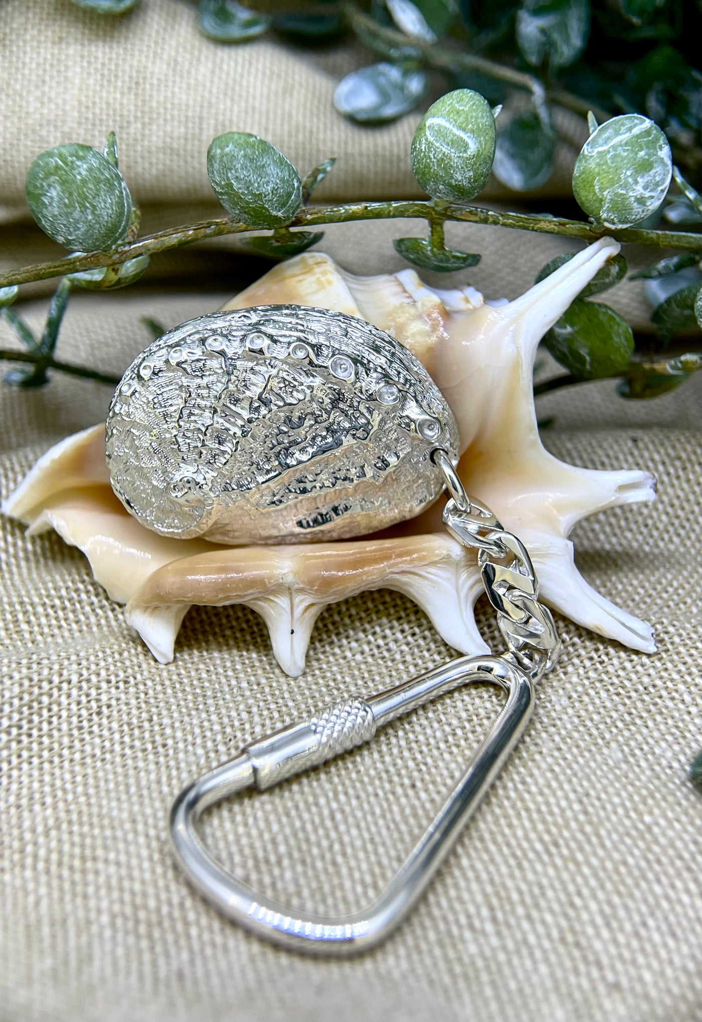 Large Sterling Silver Abalone Key Ring