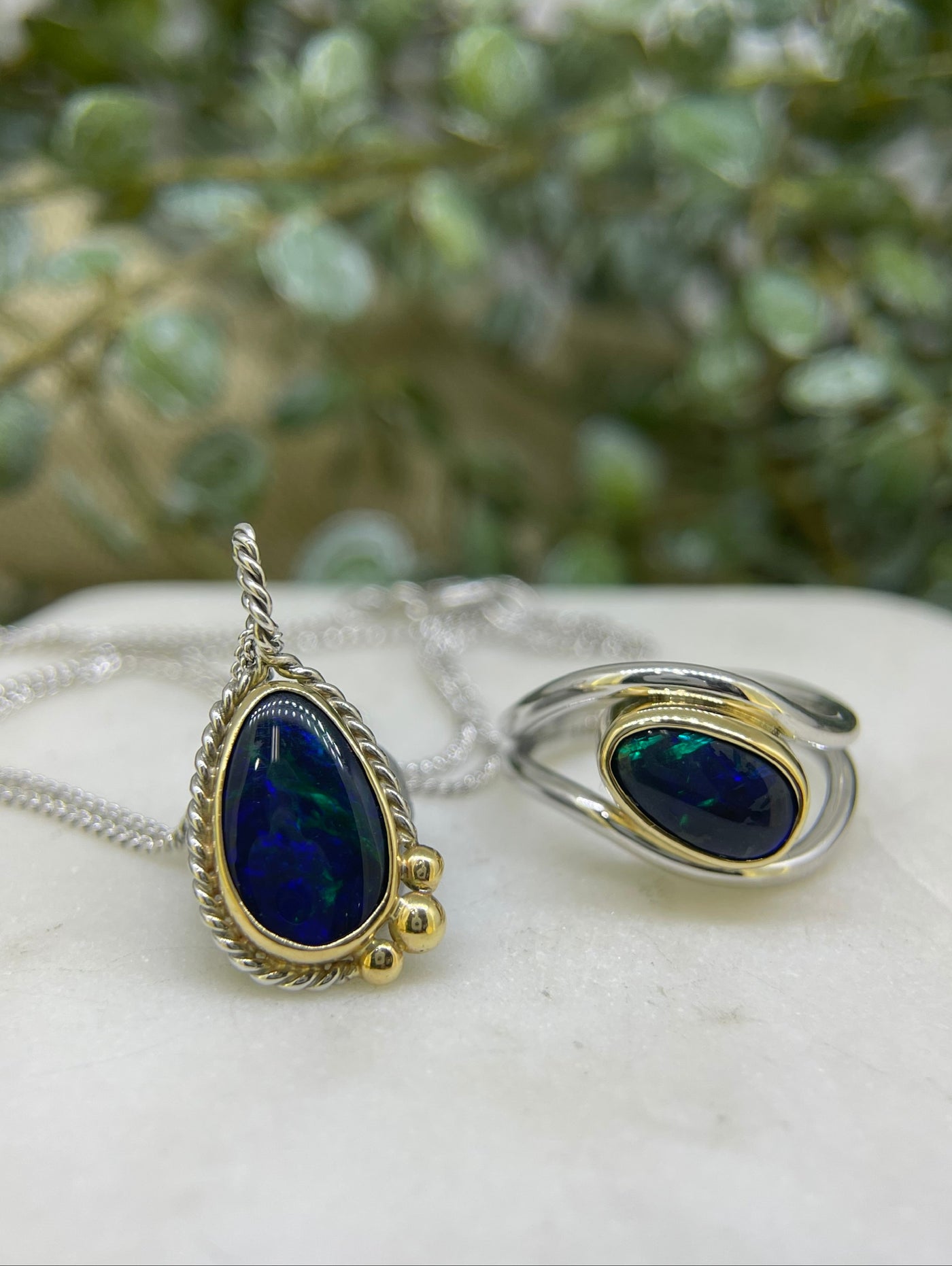 9ct Yellow & White Gold Black Opal Pendant