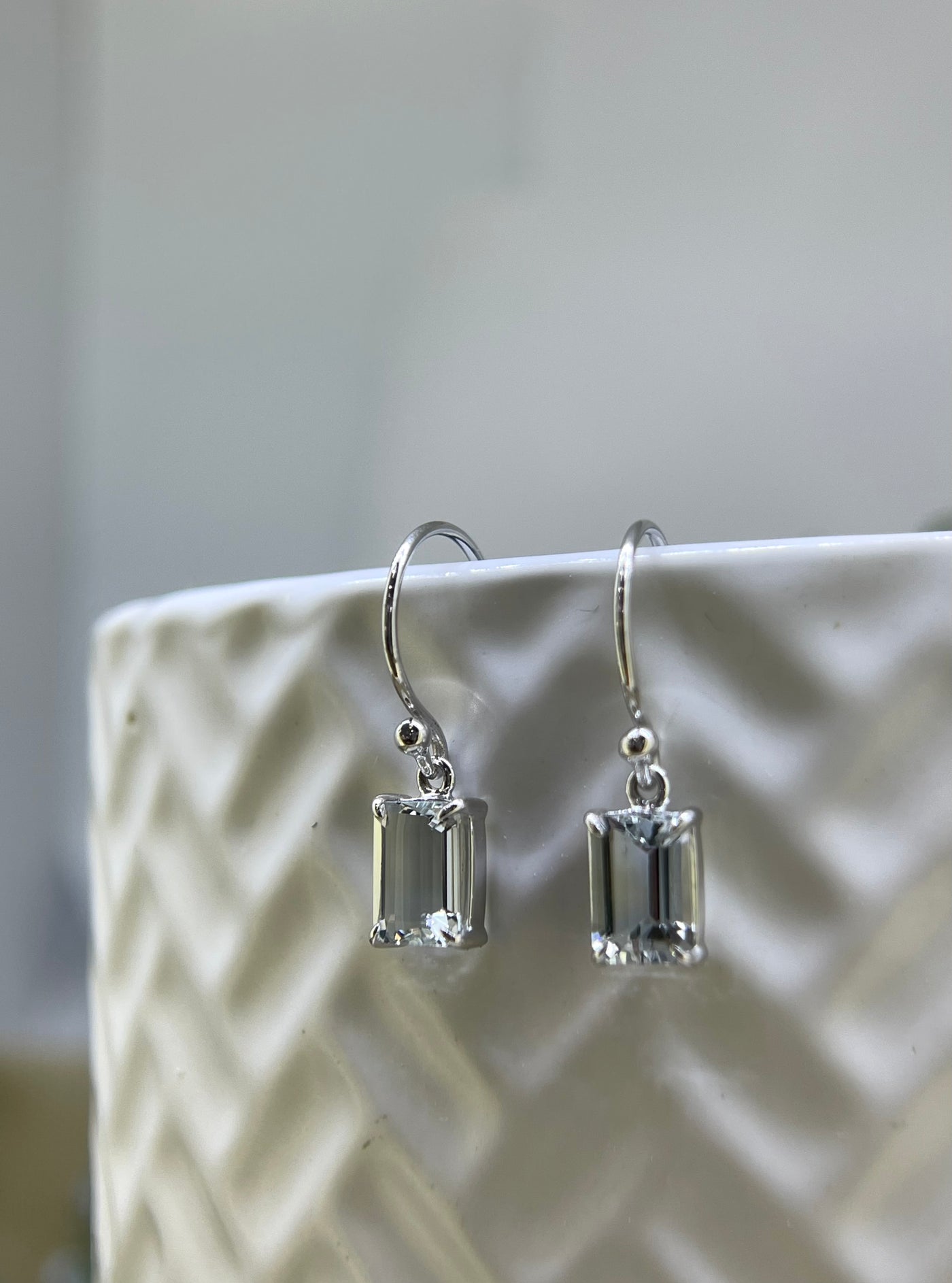 9ct White Gold Aquamarine Claw Set Drop Earrings