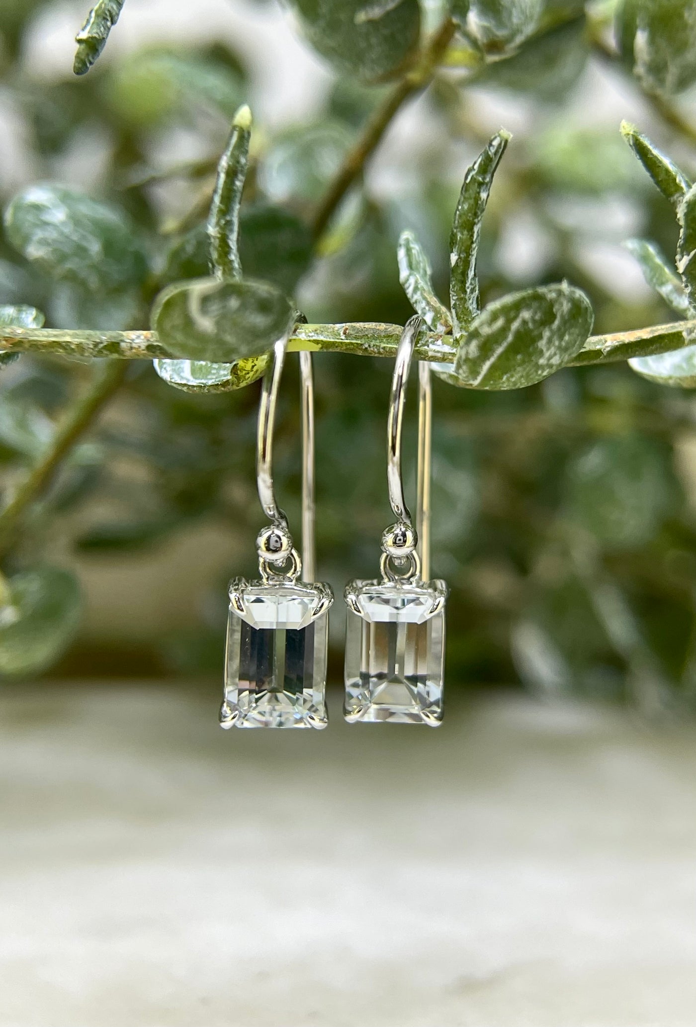 9ct White Gold Aquamarine Claw Set Drop Earrings