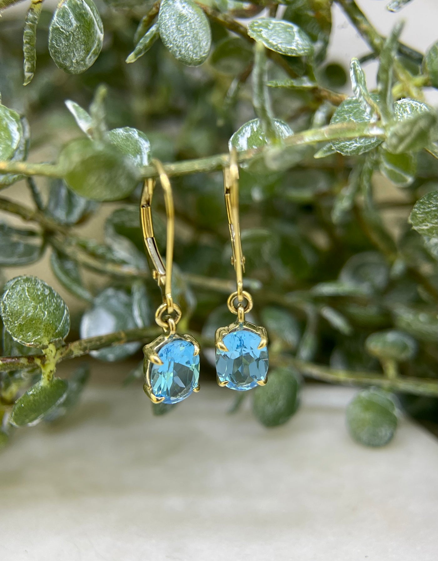 9ct Yellow Gold Oval Topaz Drop Earrings