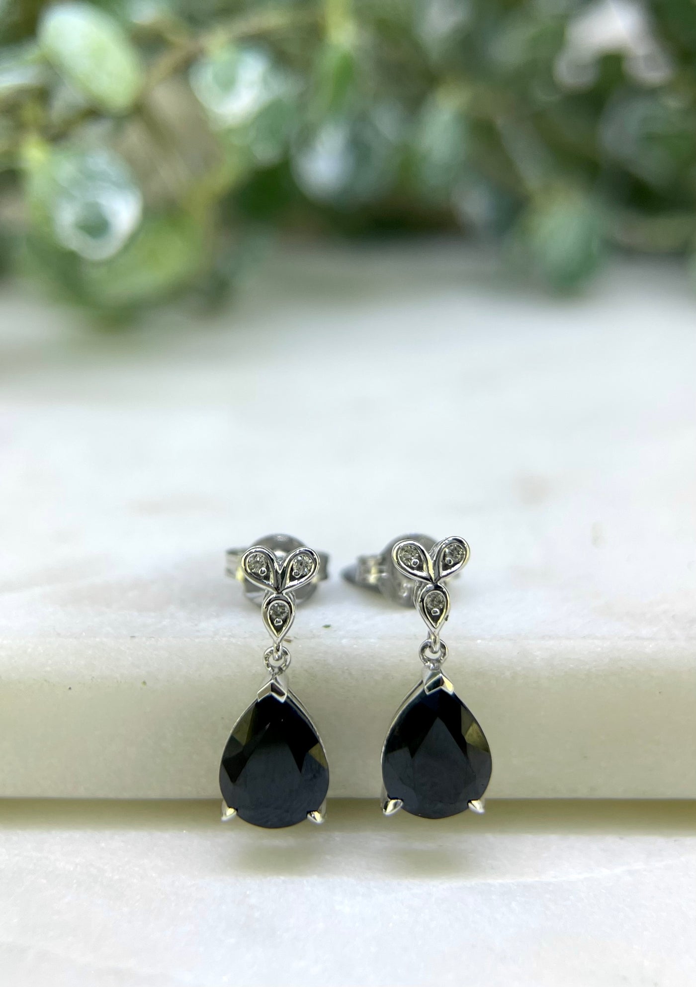 9ct White Gold Diamond & Sapphire Stud Earrings