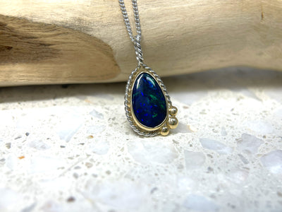 9ct Yellow & White Gold Black Opal Pendant