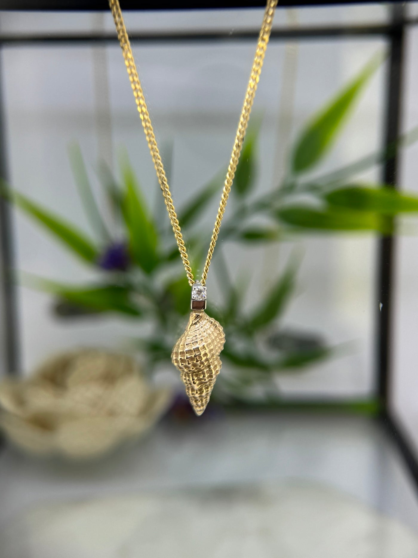9ct Yellow & White Gold Cone Shell Diamond set Pendant