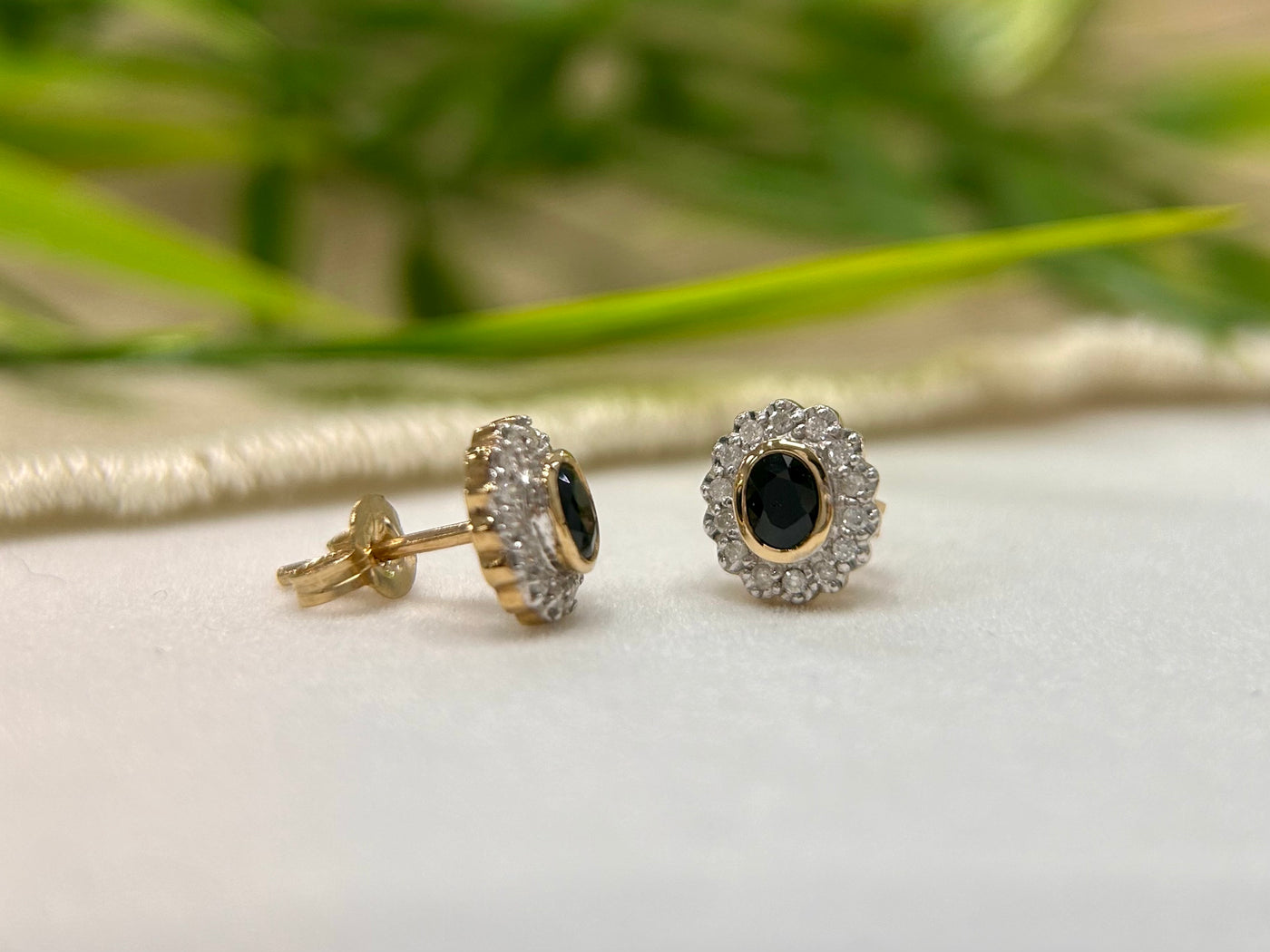 9ct Yellow/White gold Sapphire & Diamond studs