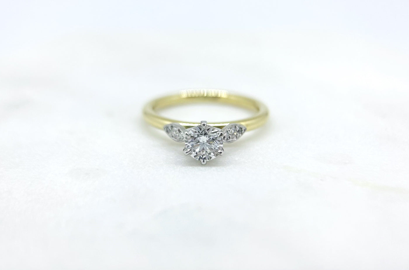 18ct Yellow & White gold 6 claw Diamond Engagement ring