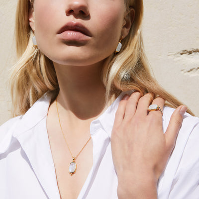Fleur Yellow Gold Plated Rainbow Moonstone Necklace