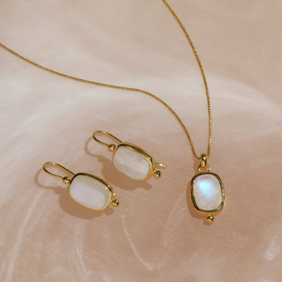 Fleur Yellow Gold Plated Rainbow Moonstone Necklace