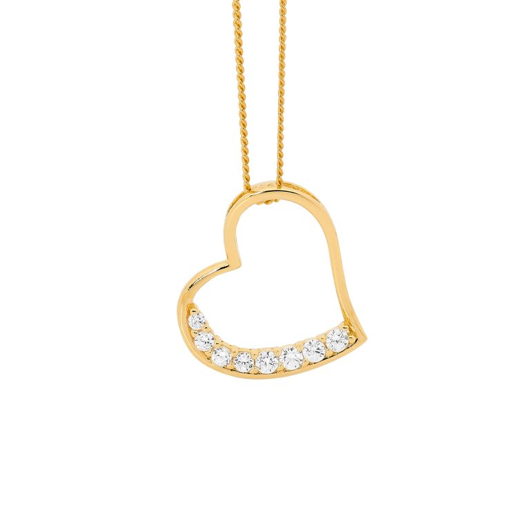 Sterling Silver Yellow Gold plated CZ Heart Pendant