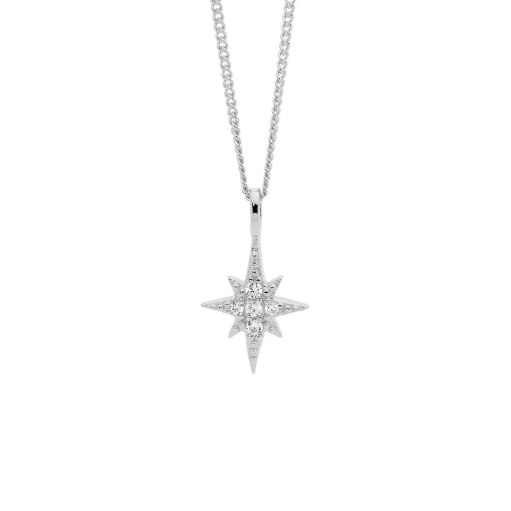 Ellani sterling silver star pendant cz