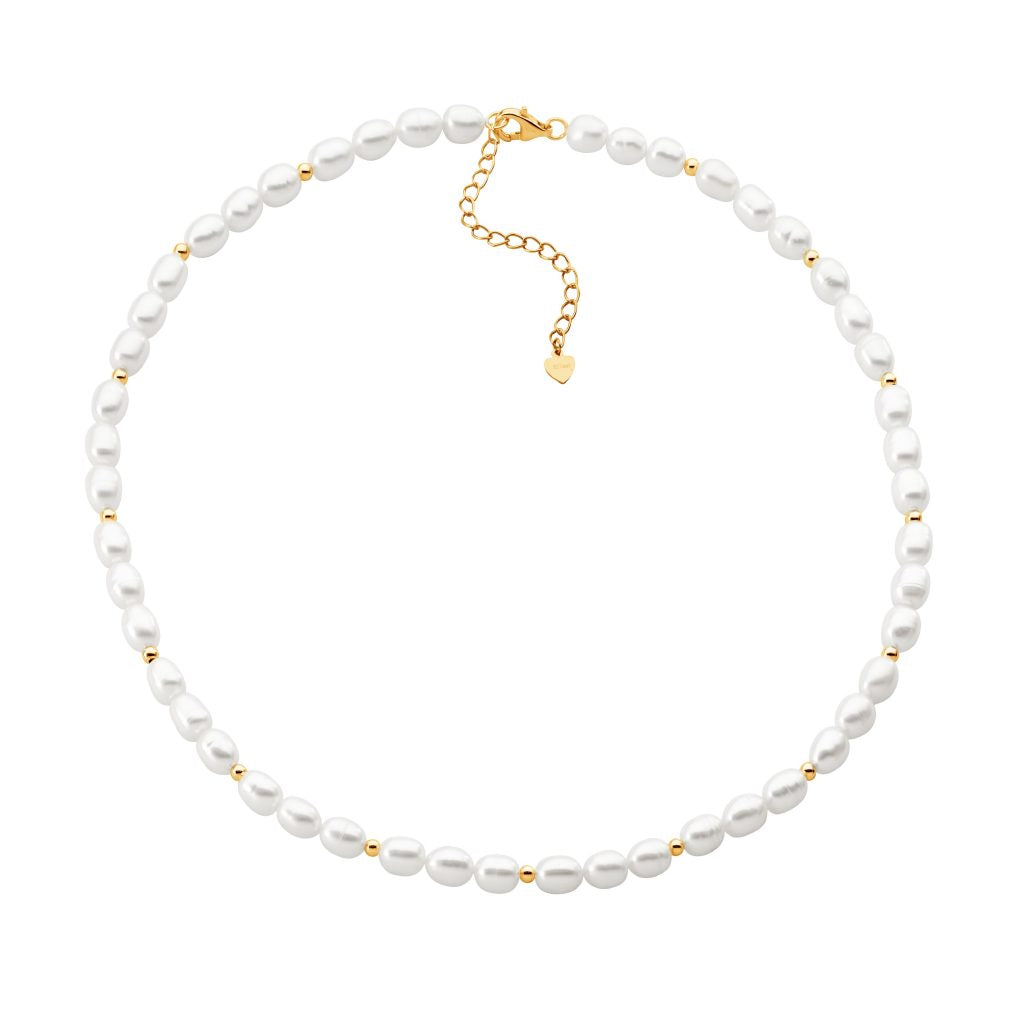 Freshwater pearl necklace with sterling silver gold plated beads