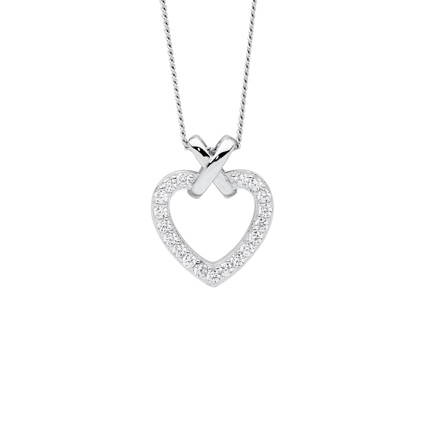 Sterling Silve CZ Cross Heart Necklace