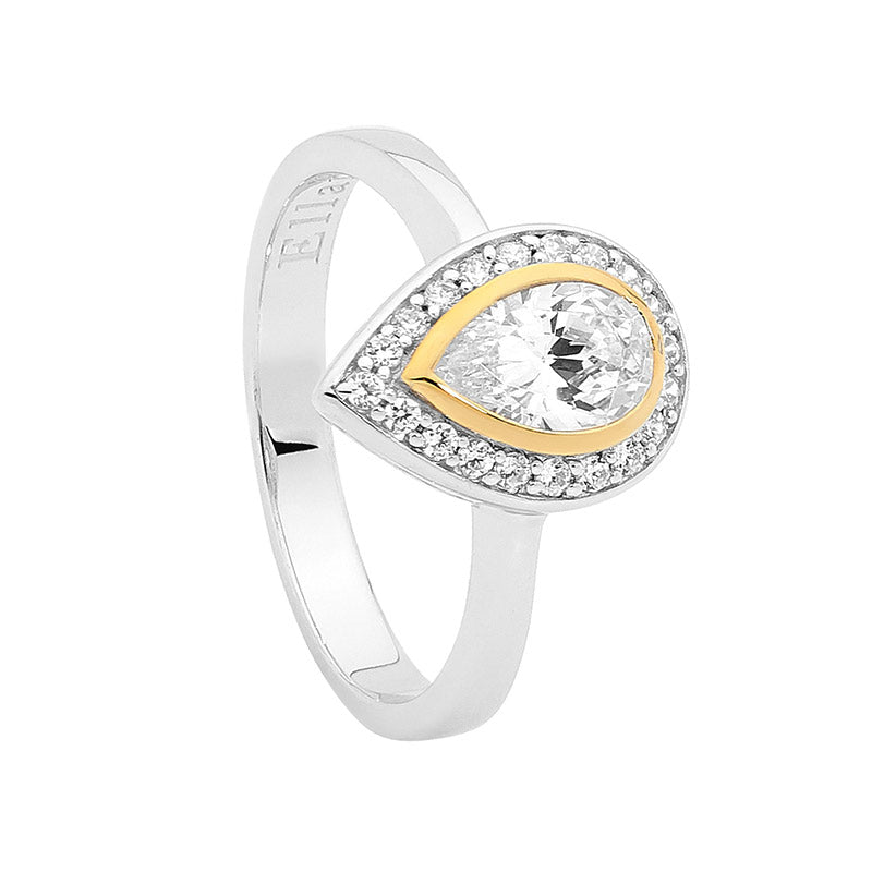 Sterling Silver + Yellow Gold Plated Tear Drop Ring