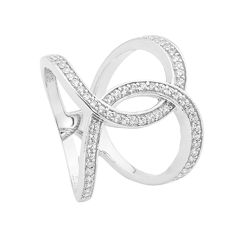 Sterling Silver Cross Over ring With Cubic Zirconia
