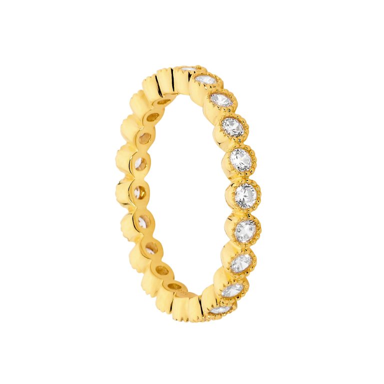 Sterling Silver Yellow Gold Plated Bezel set Cubic Zirconia ring