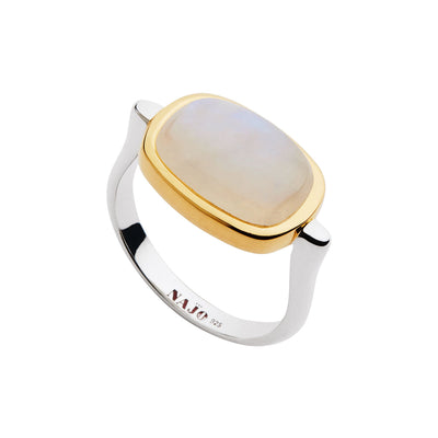 Fleur Yellow Gold Plated Rainbow Moonstone Ring