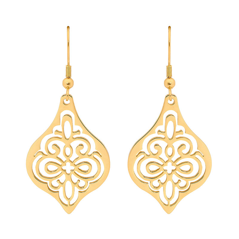 Stainless Steel Gold Plated filigree drops