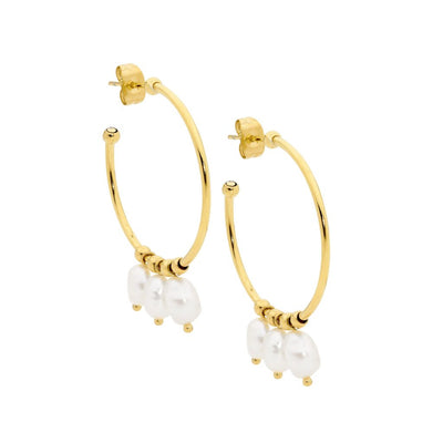Stainless Steel gold plated pearl hoops