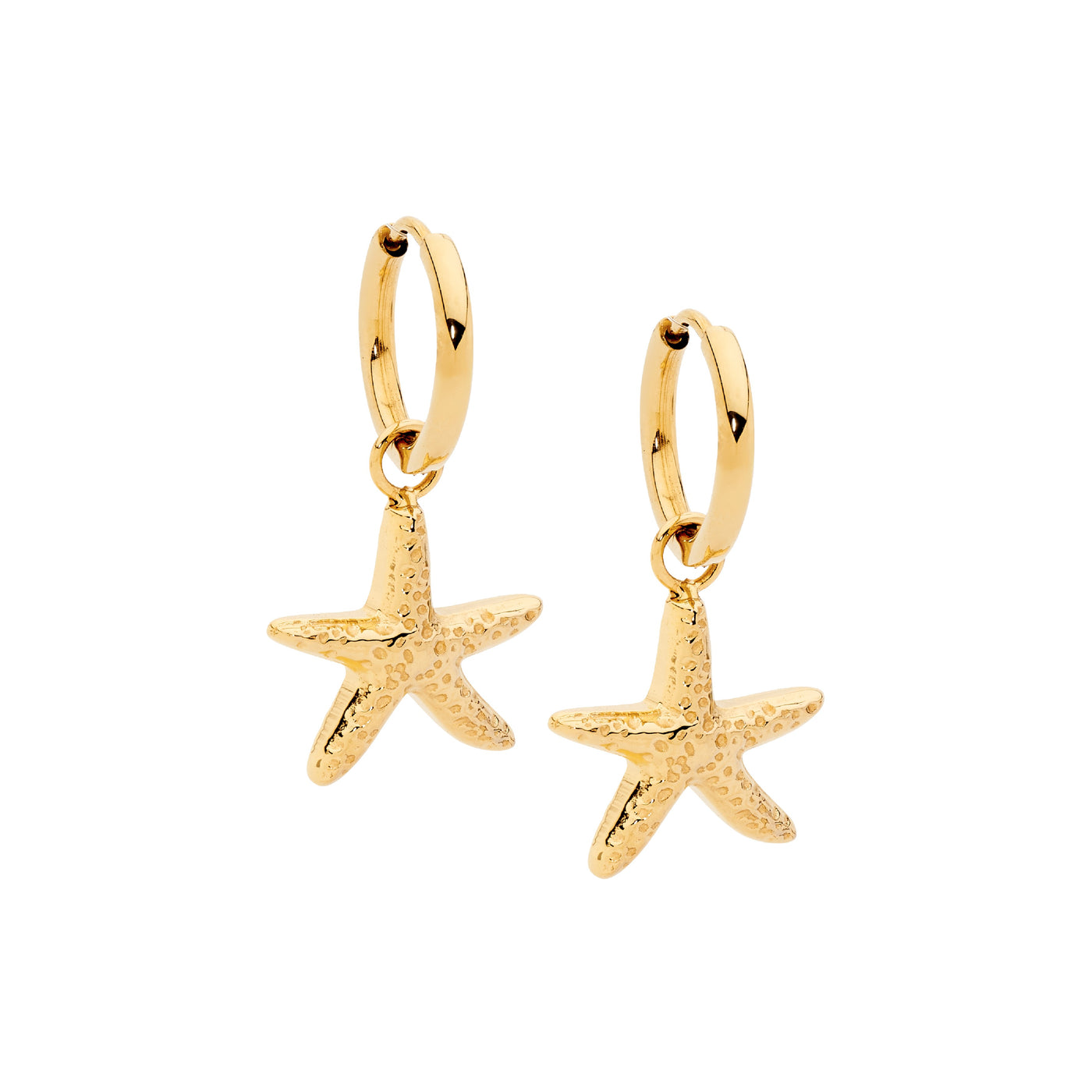 Stainless Steel Yellow Gold Plated Starfish Huggies
