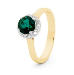 9ct Yellow/White Gold Created Emerald & Diamond