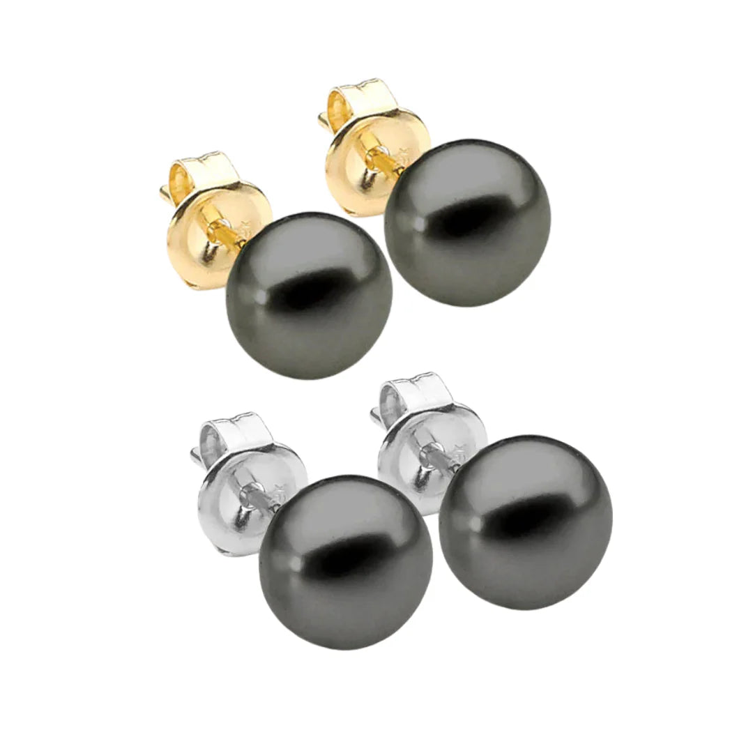 sterling silver Lava Black Pearl studs 9-9.5mm