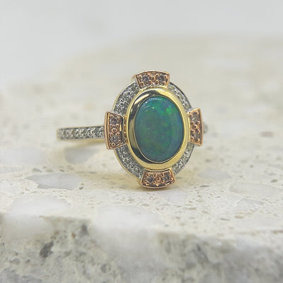 9ct Gold Opal and Diamond Dress Ring