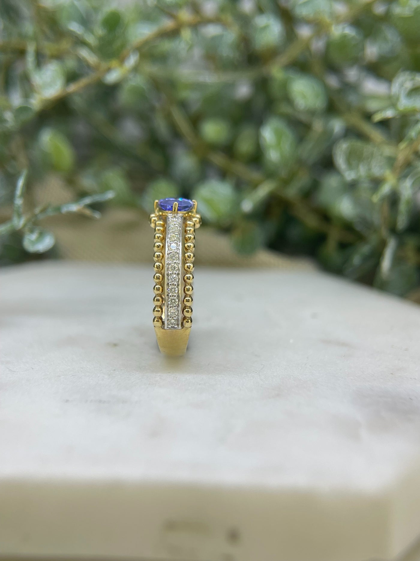 9ct Yellow & White Gold Tanzanite & Diamond Ring