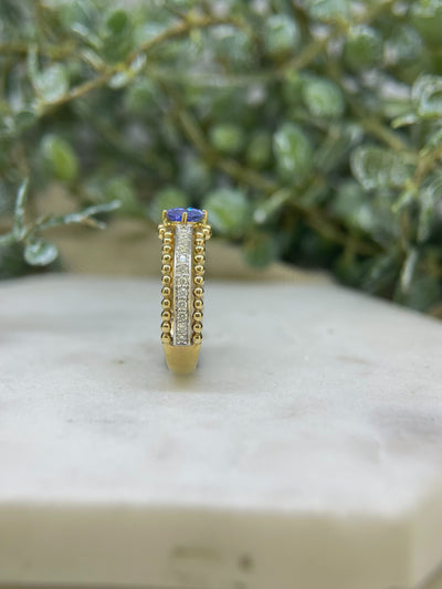 9ct Yellow & White Gold Tanzanite & Diamond Ring