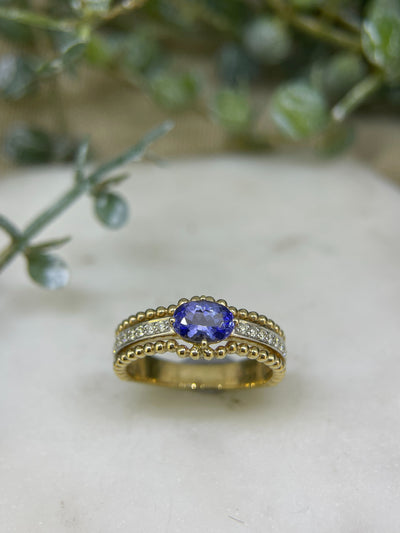 9ct Yellow & White Gold Tanzanite & Diamond Ring