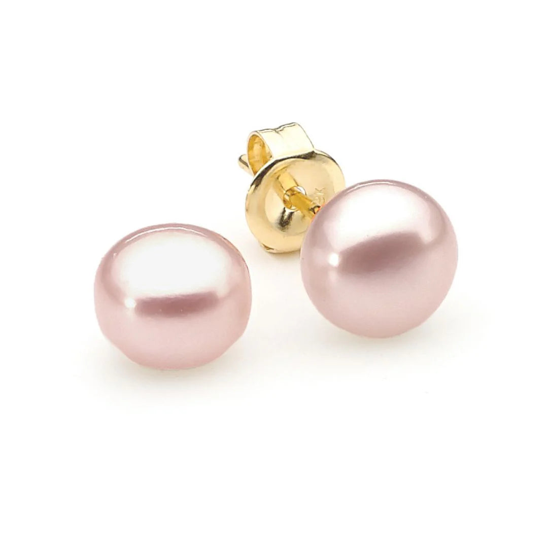 9ct Yellow Gold Leray Pink Pearl stud 7-7.5mm