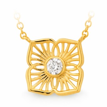 9ct Yellow gold Diamond flower necklace