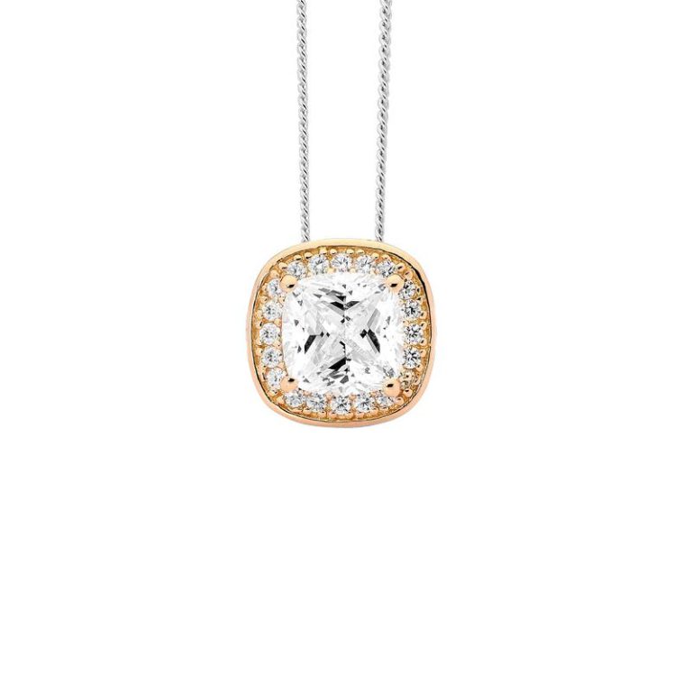 Cushion Cut CZ Pendant with 18ct Rose Gold Plating