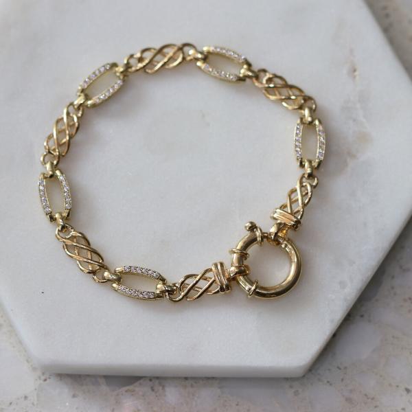9ct Yellow Gold Fancy Link Cubic Zirconia Bracelet