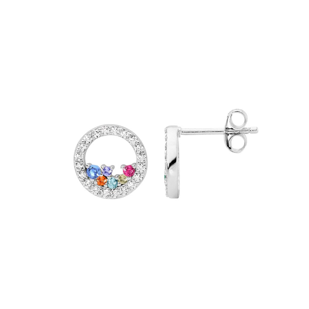 Sterling Silver Multi Coloured CZ Circle Studs