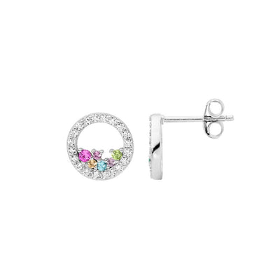Sterling Silver Multi Coloured CZ Circle Studs