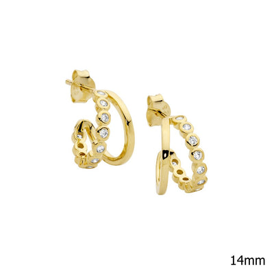 Sterling Silver CZ Gold Plated Stud Hoops