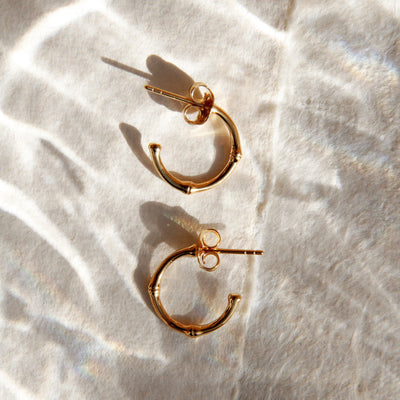 Bamboo Small Stud Hoop Earring Gold Plated