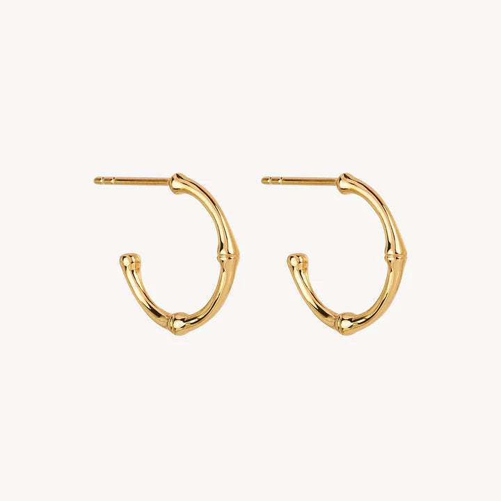 Bamboo Small Stud Hoop Earring Gold Plated