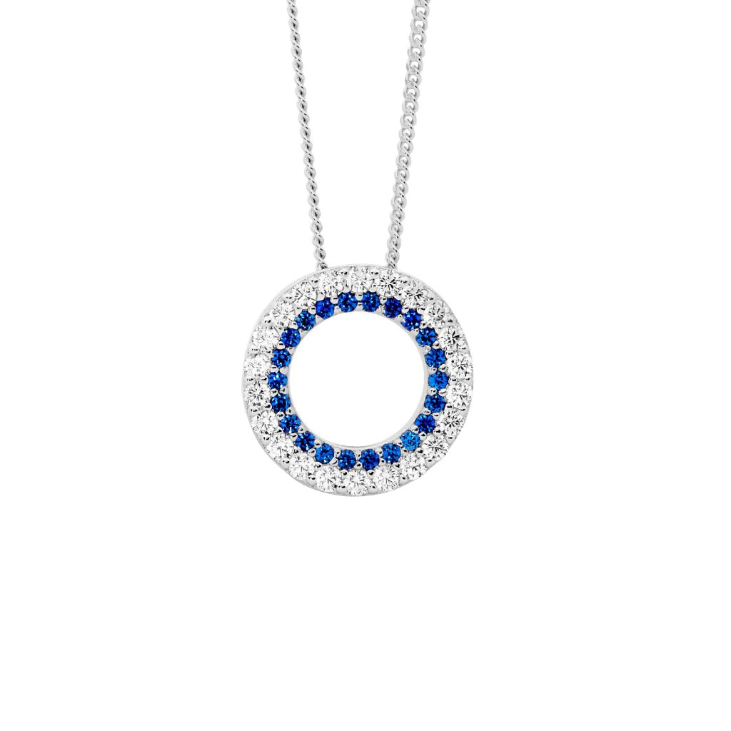 Sterling Silver Blue and White CZ Circle Necklace